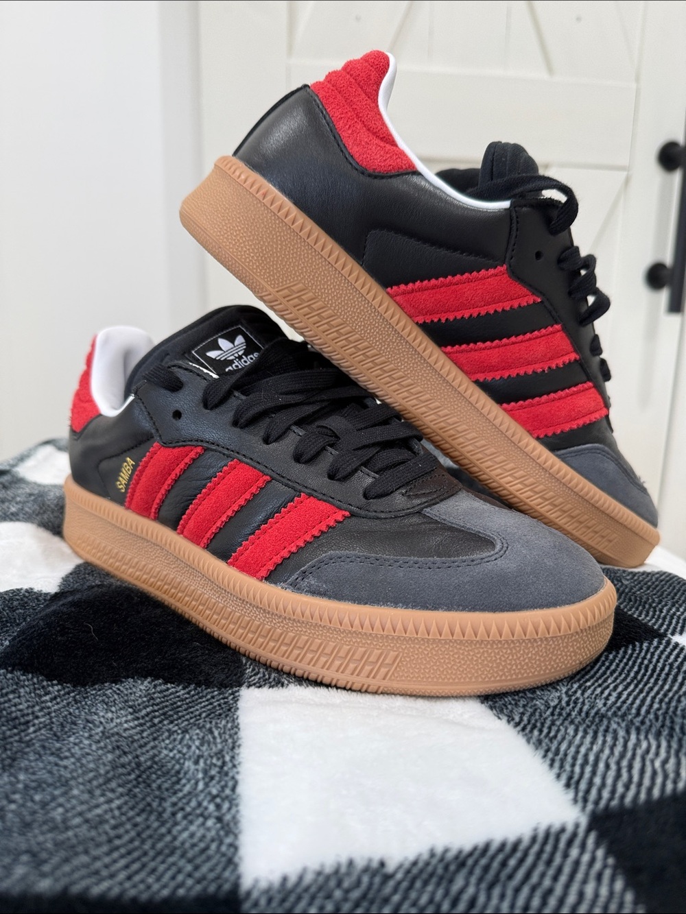 adidas Samba XL Black and Red Low-Top Sneakers with Gum Sole. Worn once.